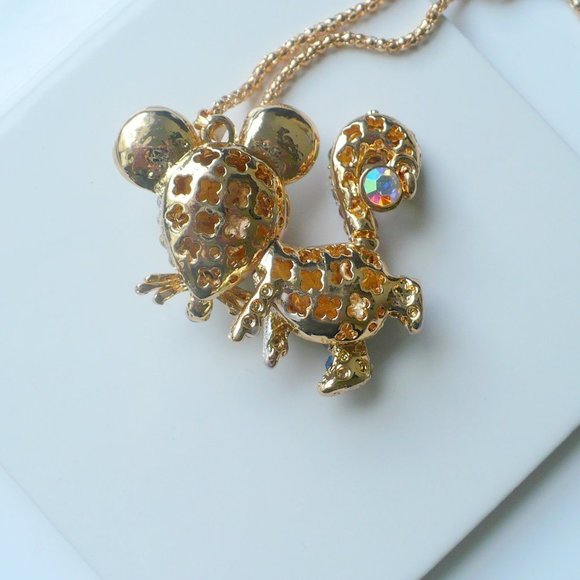 ❤️ NEW Multi-Color Rhinestone Mouse Pendant Necklace 24" Chain - Picture 2 of 8